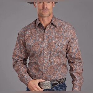 STETSON MEN'S PAISLEY PRINT LONG SLEEVE BUTTON-DOWN WESTERN SHIRT Size Large
